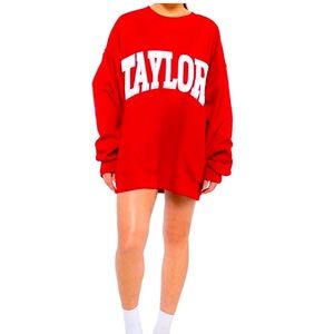 NWT “Taylor” Swift Edition Varsity oversized sweatshirt by The Bar, Taylor Red